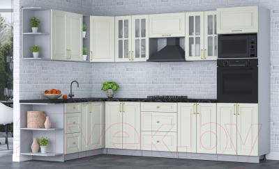 Кухонный гарнитур Интерлиния Мила Шато 1.88x3.0 ВТ левая (белый/белый/кастилло темный)