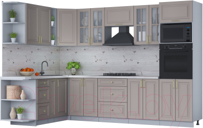 Кухонный гарнитур Интерлиния Мила Шато 1.88x3.0 ВТ левая (луна/луна/бискайская сосна) - фото