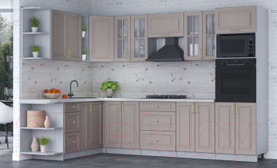 Кухонный гарнитур Интерлиния Мила Шато 1.88x3.0 ВТ левая (луна/луна/бискайская сосна)