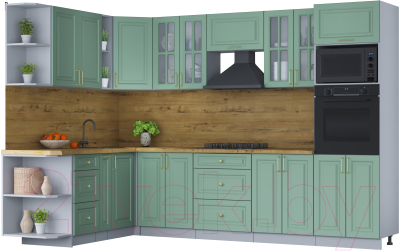 Кухонный гарнитур Интерлиния Мила Шато 1.88x3.0 ВТ левая (мята/мята/дуб бунратти) - фото