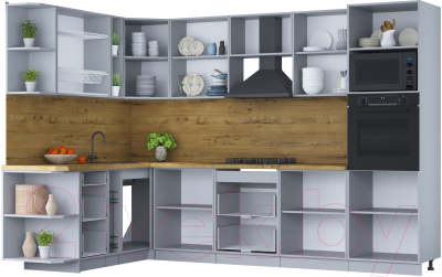 Кухонный гарнитур Интерлиния Мила Шато 1.88x3.0 ВТ левая (мята/мята/дуб бунратти)