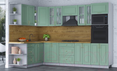 Кухонный гарнитур Интерлиния Мила Шато 1.88x3.0 ВТ левая (мята/мята/дуб бунратти)