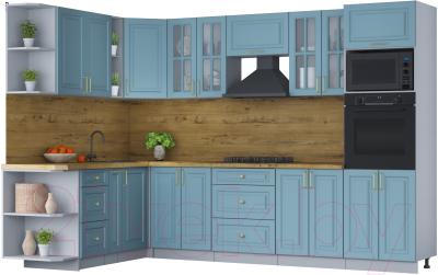 Кухонный гарнитур Интерлиния Мила Шато 1.88x3.0 ВТ левая (океан/океан/дуб бунратти) - фото