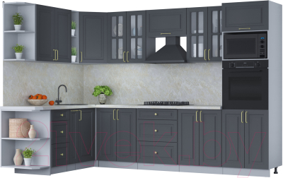 Кухонный гарнитур Интерлиния Мила Шато 1.88x3.0 ВТ левая (пепел/пепел/опал светлый) - фото