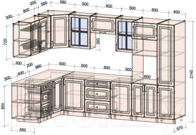 Готовая кухня Интерлиния Мила Шато 1.88x3.2 ВТ левая