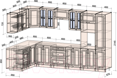 Готовая кухня Интерлиния Мила Шато 1.88x3.4 ВТ левая