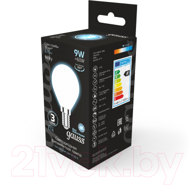 Лампа Gauss Filament Globe Е14 9W 4100К / Filament 105201209