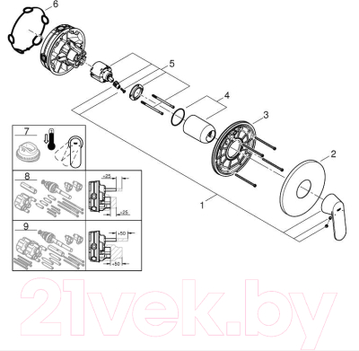 Внешняя часть смесителя скрытого монтажа GROHE Eurosmart 24044000