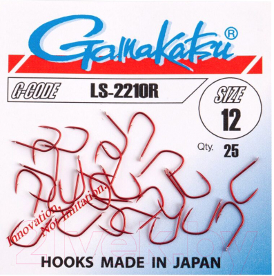 Набор крючков рыболовных Gamakatsu LS-2210R Hooks Red №12 / 147537-012 (25шт) - фото