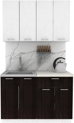 Кухонный гарнитур Eligard Lion 1.2 (белый структурный/дуб марбург/королевский опал) - фото