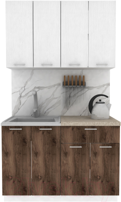 Кухонный гарнитур Eligard Lion 1.2 (белый структурный/дуб нокс/малага) - фото