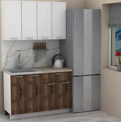 Кухонный гарнитур Eligard Lion 1.2 (белый структурный/дуб нокс/малага)