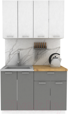Кухонный гарнитур Eligard Lion 1.2 (белый структурный/дымчатый алмаз/дуб бунратти) - фото