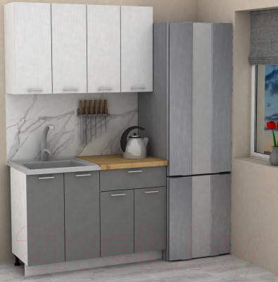 Кухонный гарнитур Eligard Lion 1.2 (белый структурный/дымчатый алмаз/дуб бунратти)