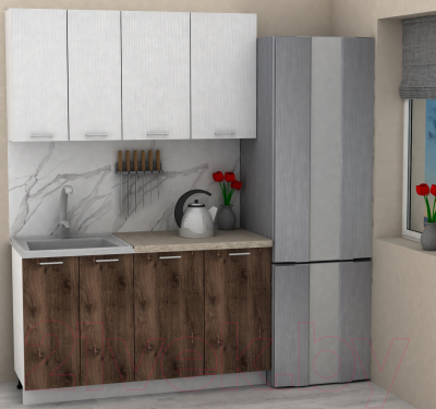 Кухонный гарнитур Eligard Lion 1.4 (белый структурный/дуб нокс/малага)