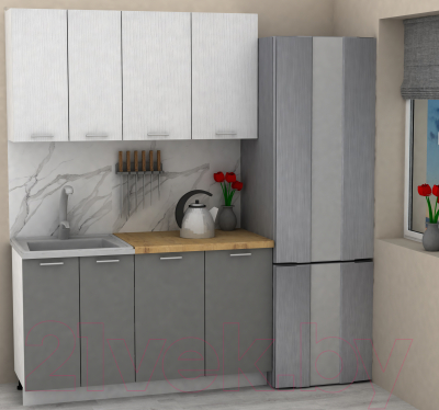 Кухонный гарнитур Eligard Lion 1.4 (белый структурный/дымчатый алмаз/дуб бунратти)