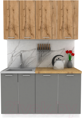 Кухонный гарнитур Eligard Lion 1.4 (дуб натуральный/дымчатый алмаз/дуб бунратти) - фото