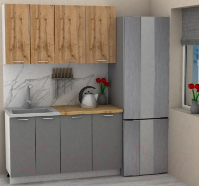 Кухонный гарнитур Eligard Lion 1.4 (дуб натуральный/дымчатый алмаз/дуб бунратти)