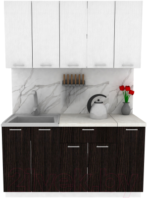 Кухонный гарнитур Eligard Lion 1.5 (белый структурный/дуб марбург/королевский опал) - фото