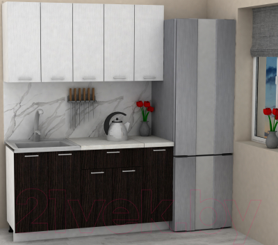 Кухонный гарнитур Eligard Lion 1.5 (белый структурный/дуб марбург/королевский опал)