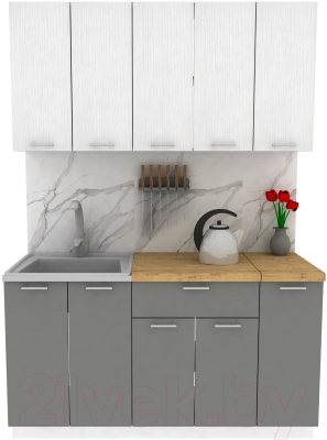 Кухонный гарнитур Eligard Lion 1.5 (белый структурный/дымчатый алмаз/дуб бунратти) - фото