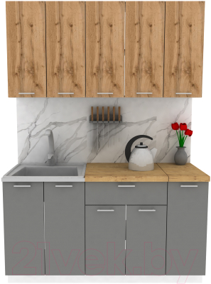 Кухонный гарнитур Eligard Lion 1.5 (дуб натуральный/дымчатый алмаз/дуб бунратти) - фото