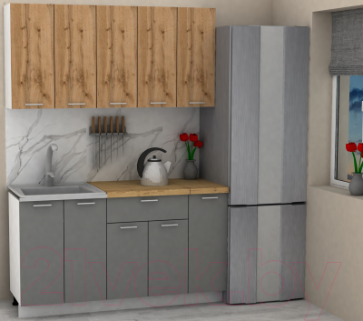 Кухонный гарнитур Eligard Lion 1.5 (дуб натуральный/дымчатый алмаз/дуб бунратти)