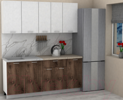 Кухонный гарнитур Eligard Lion 1.8 (белый структурный/дуб нокс/малага)