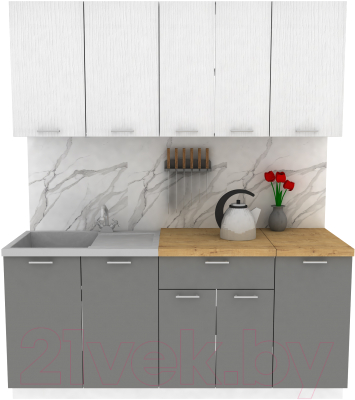 Кухонный гарнитур Eligard Lion 1.8 (белый структурный/дымчатый алмаз/дуб бунратти) - фото