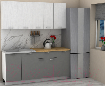 Кухонный гарнитур Eligard Lion 1.8 (белый структурный/дымчатый алмаз/дуб бунратти)