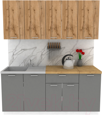 Кухонный гарнитур Eligard Lion 1.8 (дуб натуральный/дымчатый алмаз/дуб бунратти) - фото