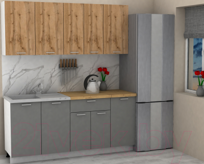 Кухонный гарнитур Eligard Lion 1.8 (дуб натуральный/дымчатый алмаз/дуб бунратти)