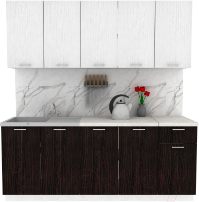 Кухонный гарнитур Eligard Lion 2.0 (белый структурный/дуб марбург/королевский опал) - фото