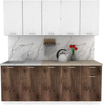 Кухонный гарнитур Eligard Lion 2.0 (белый структурный/дуб нокс/малага) - фото