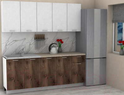 Кухонный гарнитур Eligard Lion 2.0 (белый структурный/дуб нокс/малага)