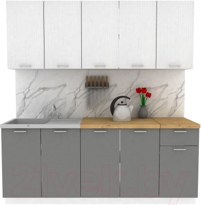 Кухонный гарнитур Eligard Lion 2.0 (белый структурный/дымчатый алмаз/дуб бунратти) - фото