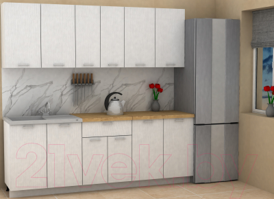Кухонный гарнитур Eligard Lion 2.2 (белый структурный/дуб бунратти)