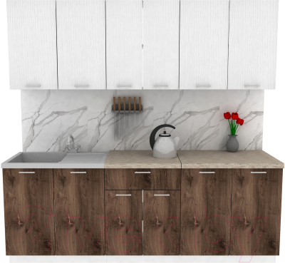 Кухонный гарнитур Eligard Lion 2.2 (белый структурный/дуб нокс/малага) - фото