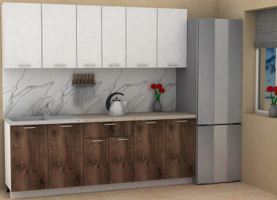 Кухонный гарнитур Eligard Lion 2.2 (белый структурный/дуб нокс/малага)