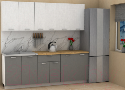 Кухонный гарнитур Eligard Lion 2.2 (белый структурный/дымчатый алмаз/дуб бунратти)