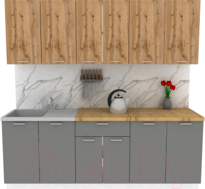 Кухонный гарнитур Eligard Lion 2.2 (дуб натуральный/дымчатый алмаз/дуб бунратти) - фото