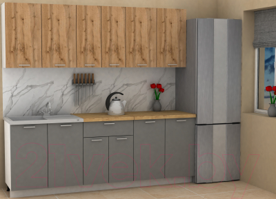 Кухонный гарнитур Eligard Lion 2.2 (дуб натуральный/дымчатый алмаз/дуб бунратти)