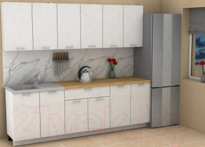 Кухонный гарнитур Eligard Lion 2.4 (белый структурный/дуб бунратти)