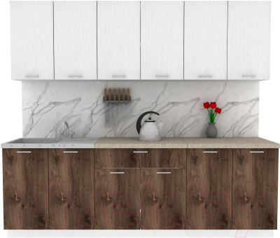 Кухонный гарнитур Eligard Lion 2.4 (белый структурный/дуб нокс/малага) - фото