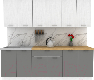Кухонный гарнитур Eligard Lion 2.4 (белый структурный/дымчатый алмаз/дуб бунратти) - фото