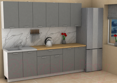 Кухонный гарнитур Eligard Lion 2.4 (дымчатый алмаз/дуб бунратти)