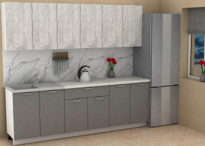 Кухонный гарнитур Eligard Lion 2.4 (ледяное дерево/дымчатый алмаз/королевский опал)