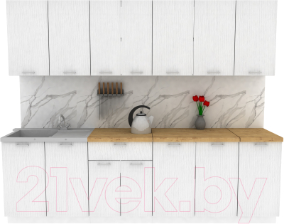Кухонный гарнитур Eligard Lion 2.6 (белый структурный/дуб бунратти) - фото