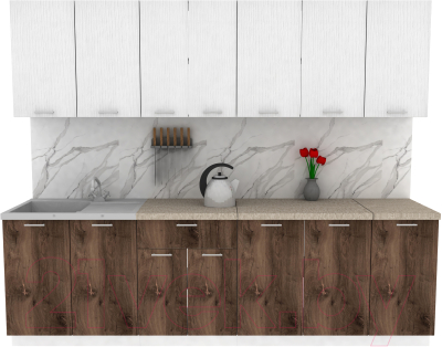 Кухонный гарнитур Eligard Lion 2.6 (белый структурный/дуб нокс/малага) - фото