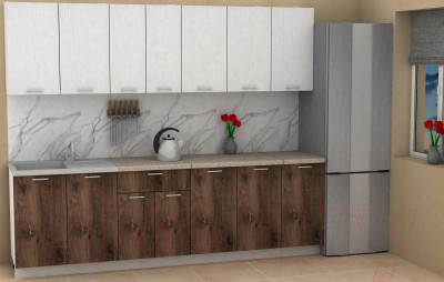 Кухонный гарнитур Eligard Lion 2.6 (белый структурный/дуб нокс/малага)